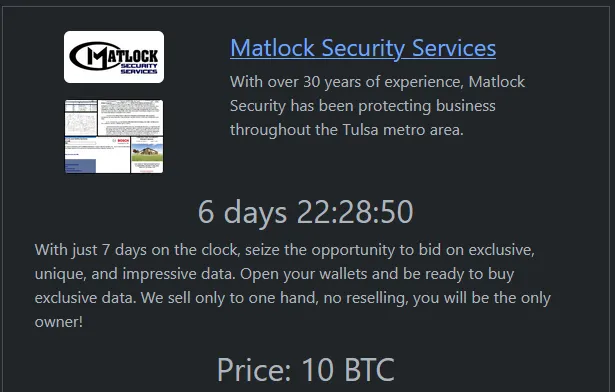 Matlock Security Has Been Claimed a Victim to RHYSIDA Ransomware