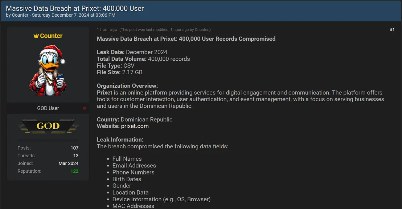 Counter Has Allegedly Leaked the Data of Prixet Technology