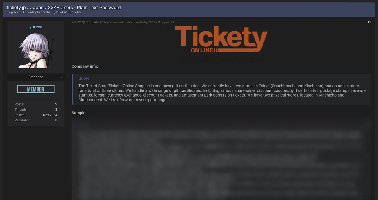 A Threat Actor Has Allegedly Leaked the Data of Ticket Shop Tickety