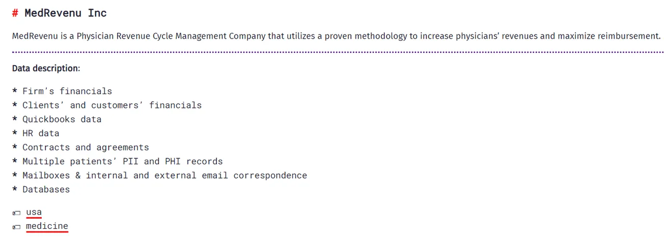 MedRevenu Inc Has Been Claimed a Victim to BianLian Ransomware
