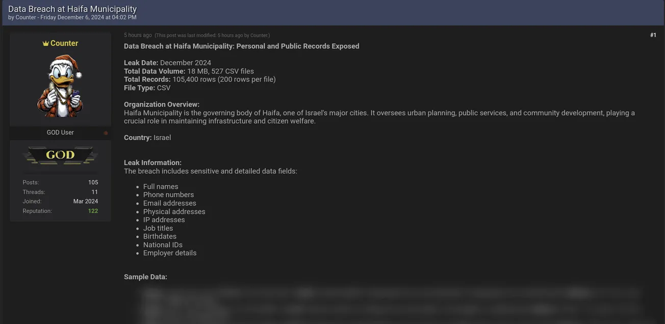 Counter is Allegedly Selling the Data of Haifa Municipality