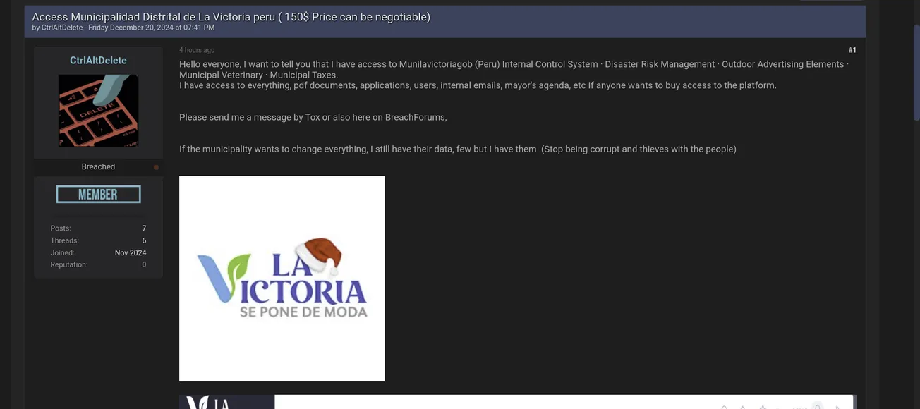 CtrlAltDelete Claims to be Selling Access to Municipality of La Victoria