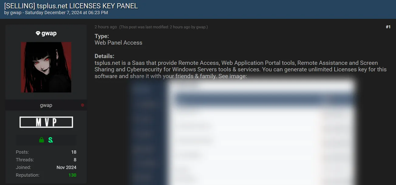 gwap is Allegedly Selling Access to TSplus Group