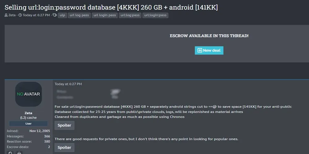 A Threat Actor is Selling Unidentified URL:Login Logs