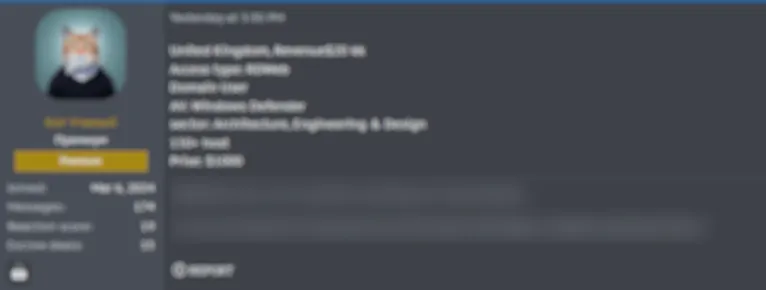 A Threat Actor Claims to be Selling Access to an Unidentified UK Company