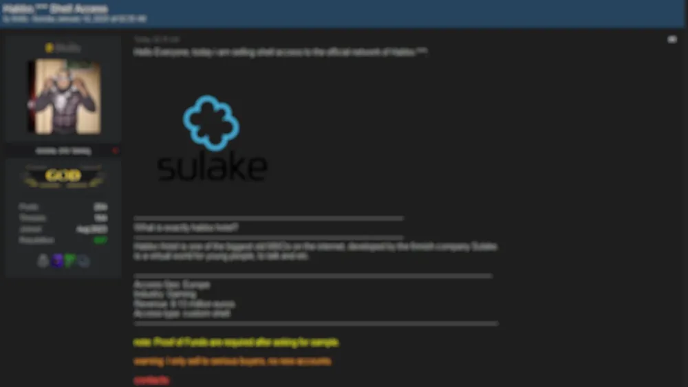 Skillz (303) Claims to be Selling Shell Access to Habbo