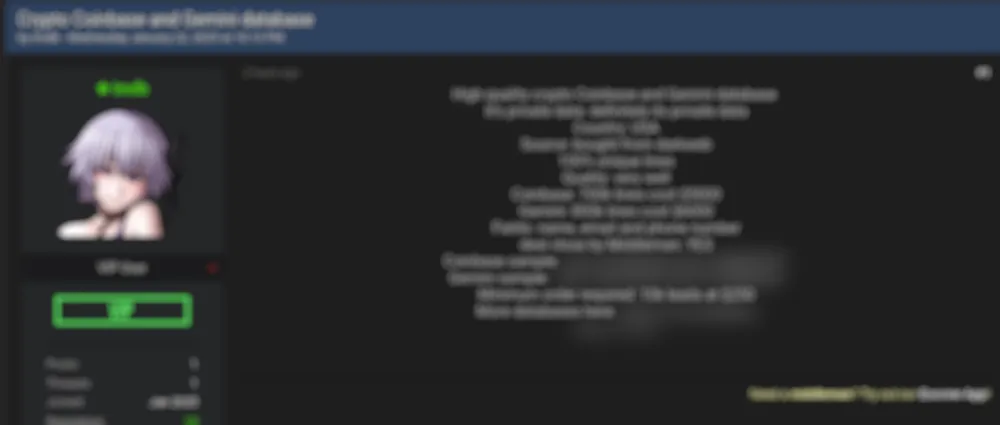 A Threat Actor is Allegedly Selling Data from Coinbase and Gemini