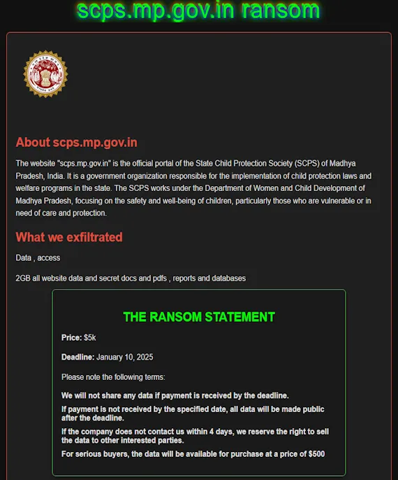 State Child Protection Society Has Been Claimed a Victim to Funksec Ransomware