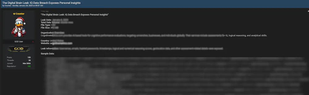 Counter Claims to have Leaked the Data of CognitiveMetrics