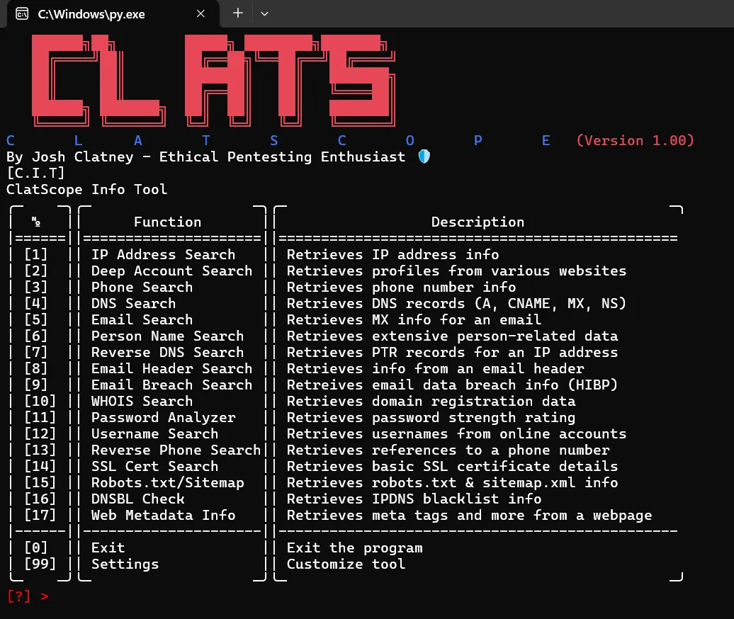 ClatScope Info Tool: The Ultimate OSINT Utility for Quick Reconnaissance