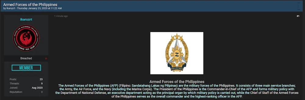 A Threat Actor  Claims to have Leaked the Data of Armed Forces of the Philippines