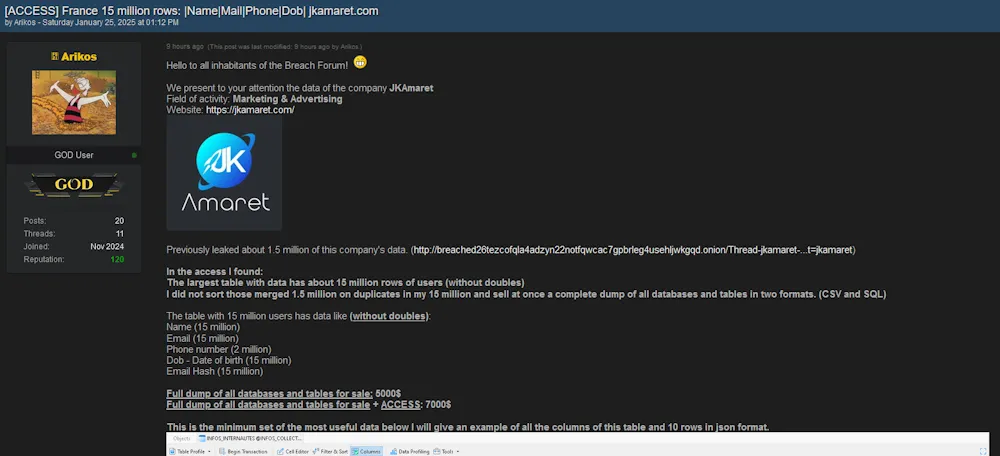 Arikos is Allegedly Selling the Data of JKAmaret