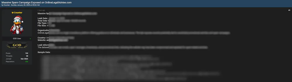 Counter Claims to have Leaked the Data of Online Legal Advise