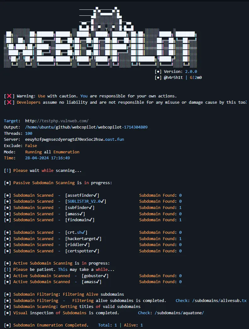 WebCopilot: Automating Subdomain Enumeration and Advanced Vulnerability Scanning for XSS, SQLi, Open Redirects, LFI, SSRF, and RCE