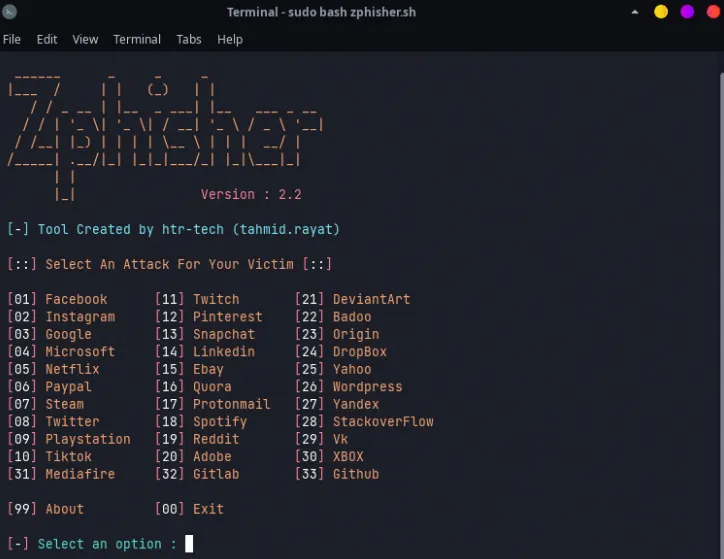 Zphisher: An Automated Phishing Tool with 30+ Templates