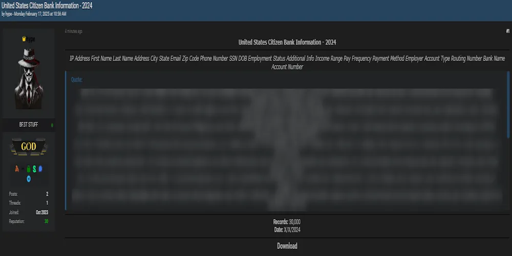 A Threat Actor Allegedly Leaked the Data of Citizens Financial Group, Inc
