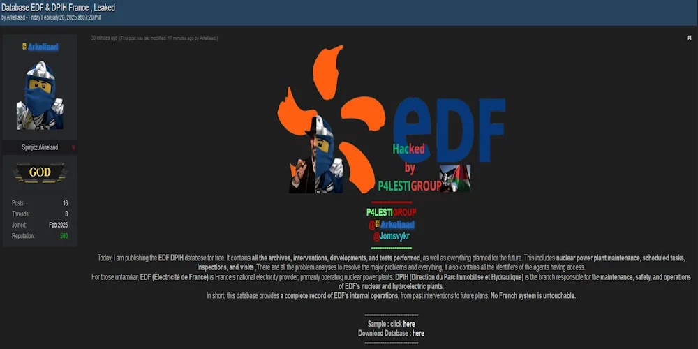 A Threat Actor Claims to have Leaked the Data of Division Production Ingénierie Hydraulique (France)