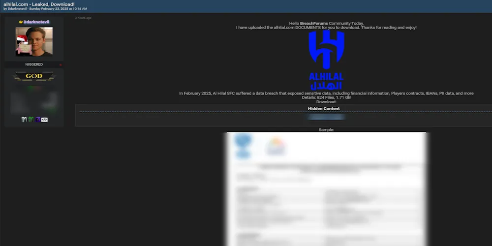 Ddarknotevil Claims to have Leaked the Data of Al Hilal Saudi Football Club