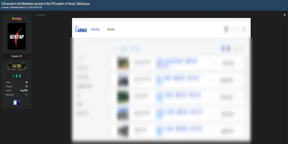 A Threat Actor Claims to be Selling the Access of Armat d.o.o.