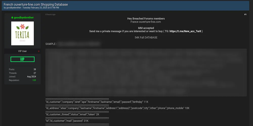 A Threat Actor Claims to be Selling the Data of OFC SARL