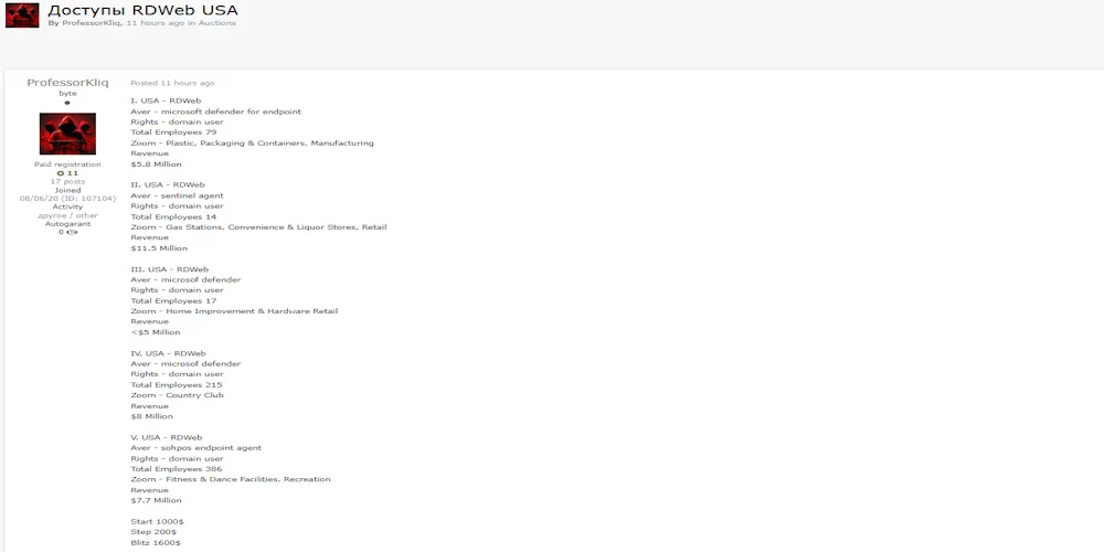 ProfessorKliq Claims to be Selling Access Targeting Multiple U.S. Companies
