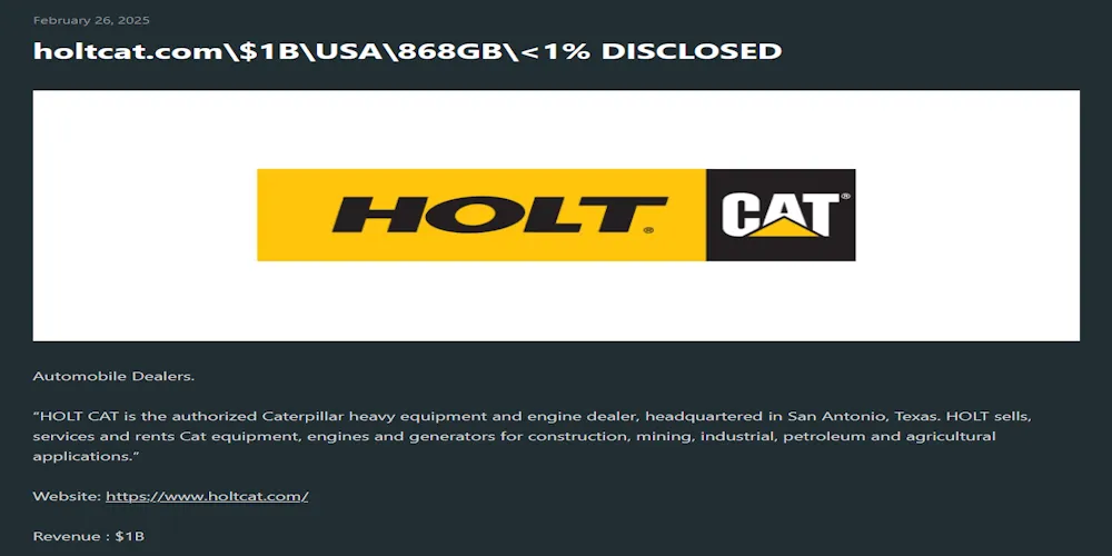 HOLT CAT Has Fallen Victim to Cactus Ransomware