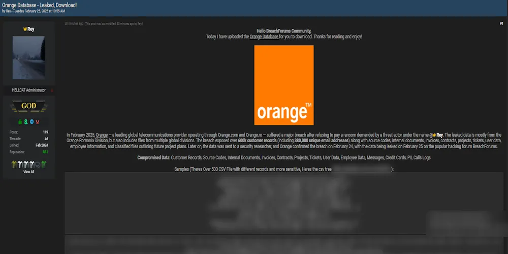 Rey Claims to have Leaked the Data of Orange
