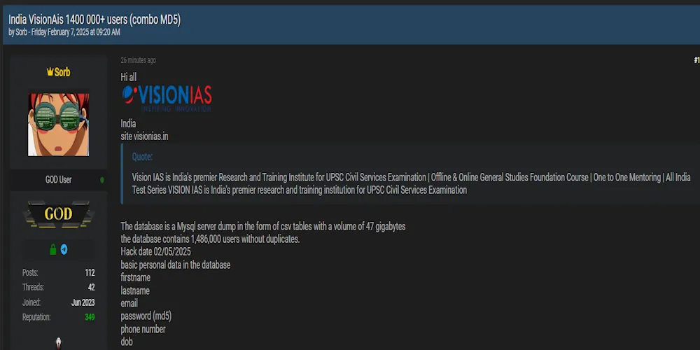 Sorb is Allegedly Selling the Data of Vision IAS