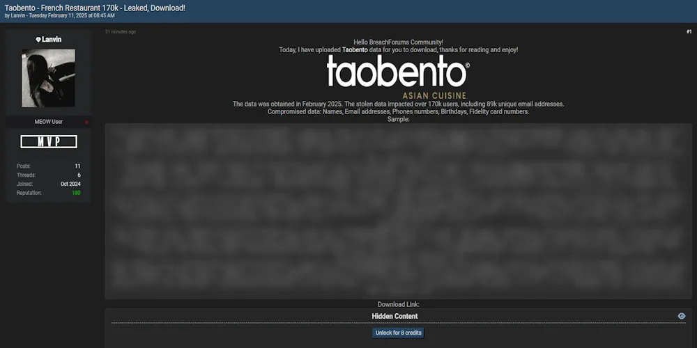 Lanvin Claims to have Leaked the Data of Taobento