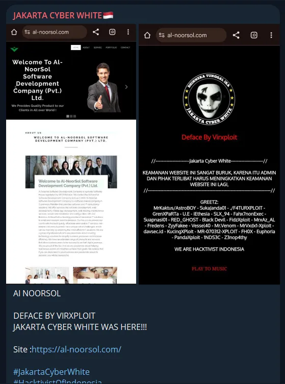 JAKARTA CYBER WHITE Defaced the Website of Al-NoorSol Software Development Company (Pvt.) Ltd.