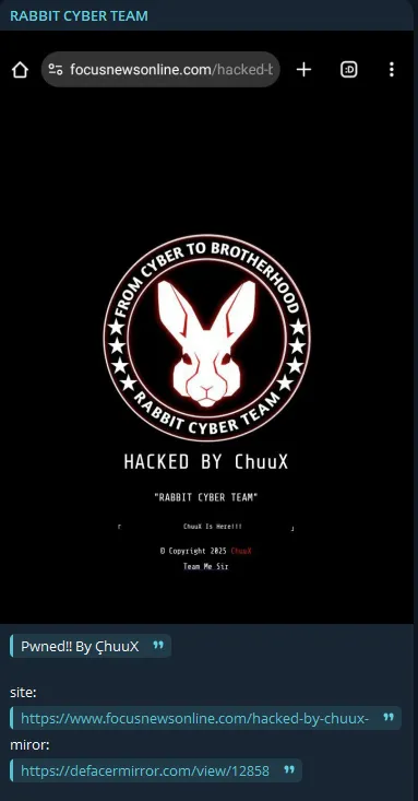 RABBIT CYBER TEAM Defaced the Website of Focus News Online