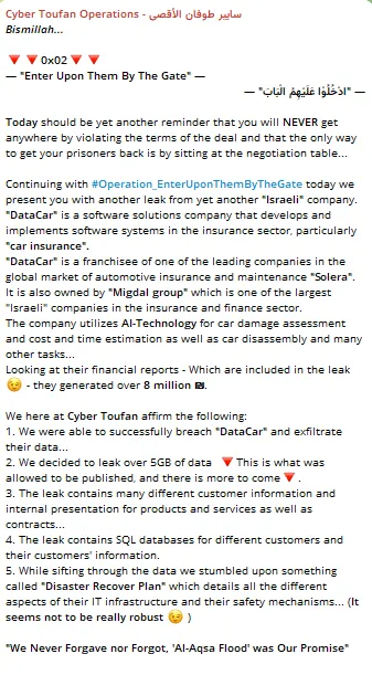 Cyber Toufan Operations Claims to have Breached Data Car
