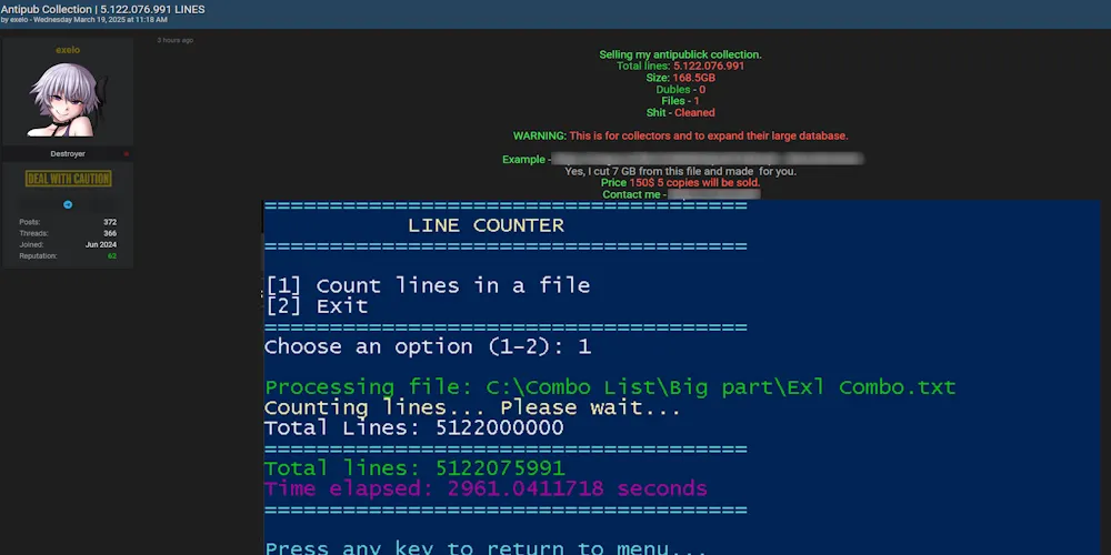 Alleged Data Sale of Antipublic Collection - Total Lines 5 Billion+