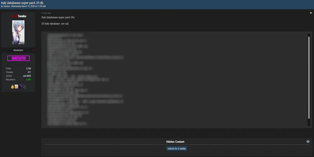 Alleged Leak of 35 Italian Databases