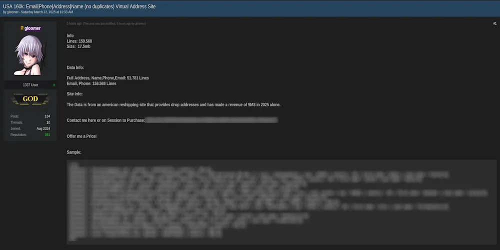 Alleged Leak of 160K U.S. Reshipping Site User Records