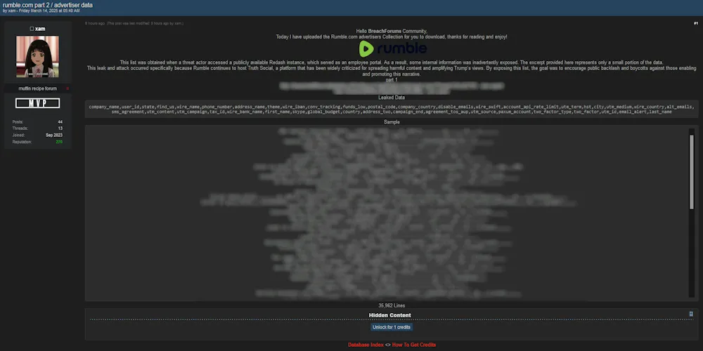 Alleged Data Breach of Rumble Part 2 Advertiser Data