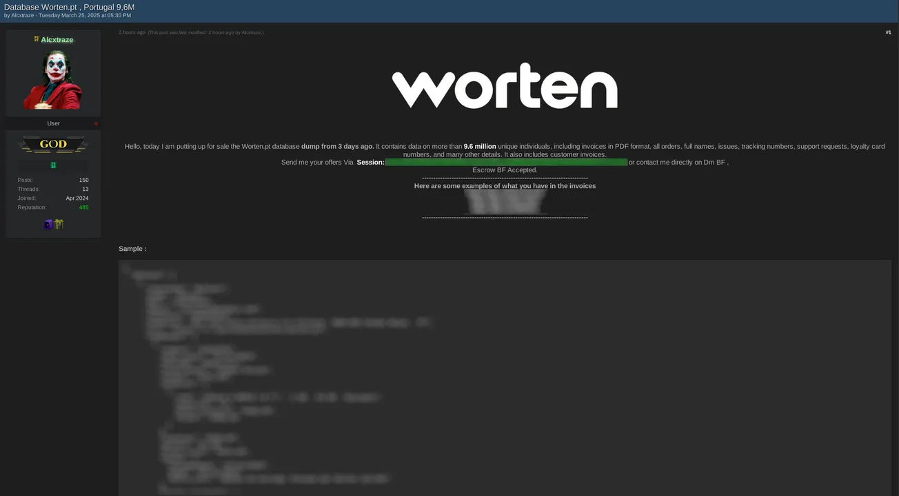 Alleged Data Breach of Worten.pt Exposes 9.6 Million Customer Records