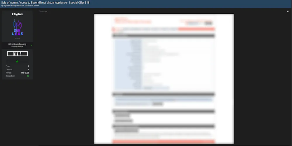 Alleged Sale of Admin Access to BeyondTrust