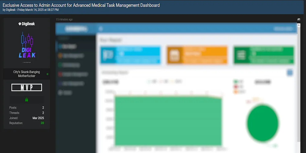 Threat Actor "Digileak" Allegedly Selling Admin Access to a Medical Task Management Dashboard in China