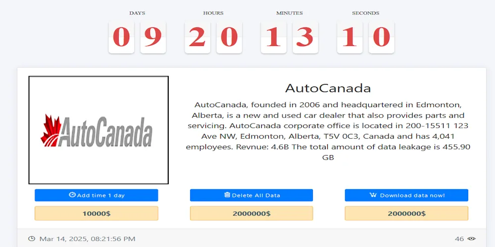 Canadian Auto Retail Giant AutoCanada Targeted by MEDUSA Ransomware, 455GB of Data Allegedly Stolen
