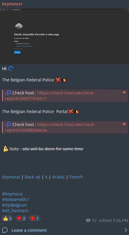Keymous Targeted the Website of Belgium Police