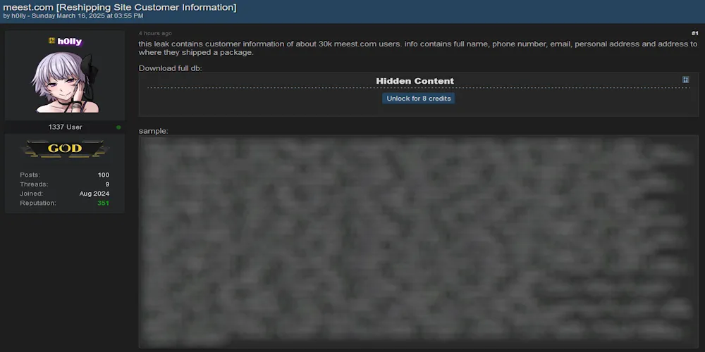Meest Allegedly Breached – 30K Customer Records Leaked, Including Names, Addresses, and Contact Information