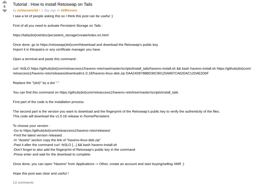 Tutorial: How to Install Retoswap on Tails