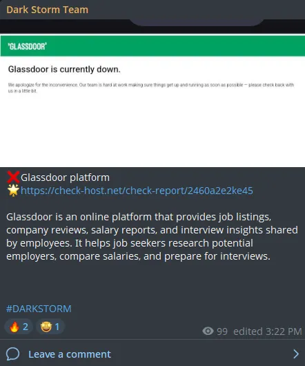 Dark Storm Team Targeted the Website of Glassdoor