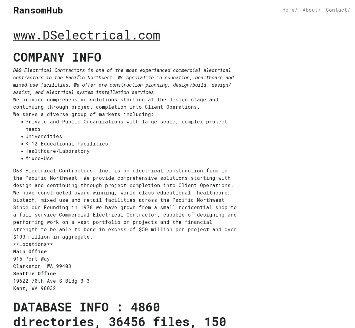 D&S Electrical Contractors Inc Falls Victim to RansomHub Ransomware