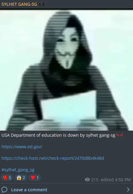 SYLHET GANG-SG Targeted the Website of U.S. Department of Education