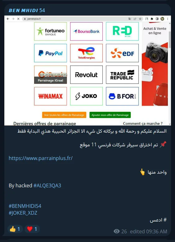 BEN MHIDI 54 Defaced the Website of ParrainPlus