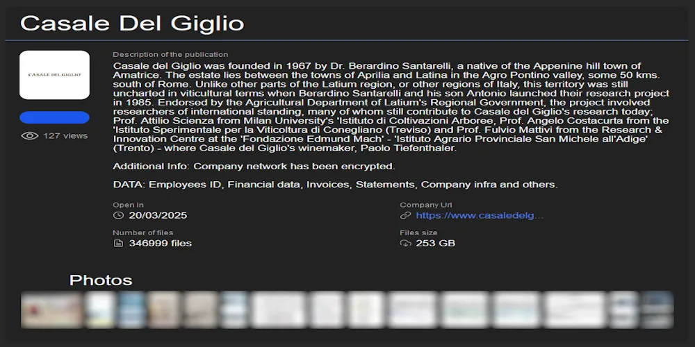 Italian Winery Casale Del Giglio Targeted by Orca Ransomware, 253GB of Data Allegedly Stolen