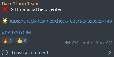 Dark Storm Team Targeted the Website of LGBT National Help Center