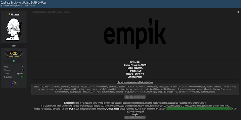 Alleged Data Breach of Empik.com Exposes 24.7 Million User Records